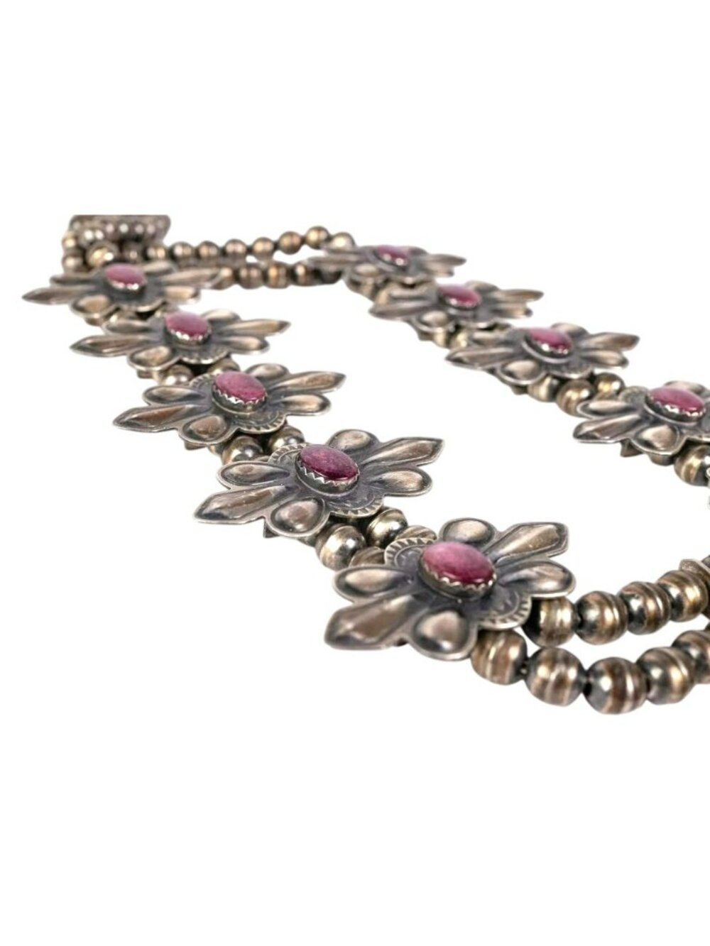 Navajo Squash Blossom Necklace Purple Spiny Oyster Sterling Robert Johnson SIGNE - Picture 3 of 11